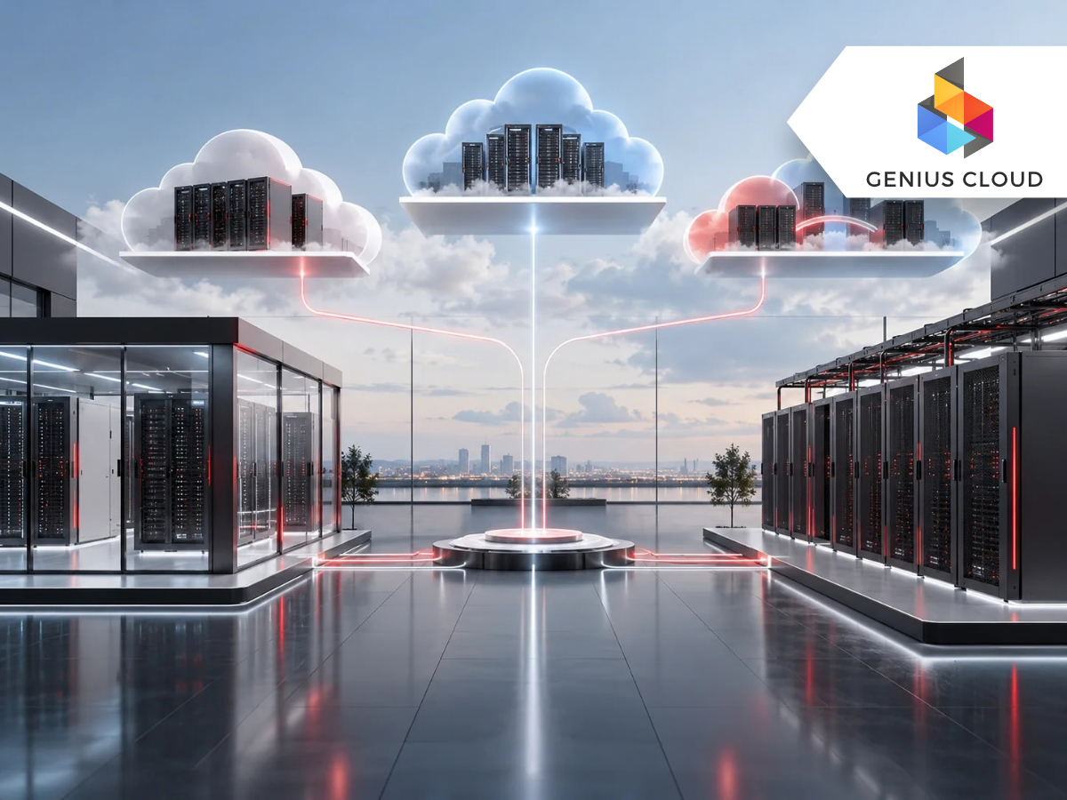 Genius Cloud altyapısını temsil eden birbirine bağlı bulut ve veri merkezi ortamları